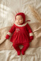 Bella Vintage Red Lace Detailed 5-Piece Baby Set - 100% Cotton Embroidered Special Occasion and Hospital Outfit - 4