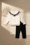 Nora Marine Sailor Collared Black-Cream Baby Set - Soft Textured Cotton Black Bottom and Top Combination - 6
