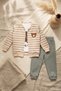 Baby Boy Green Striped Teddy Bear Embroidered 3-Piece Set - Cotton Zippered Cardigan and Comfortable Jogger Bottoms - 2