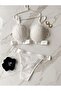 Oyster Model Supported Underwire Bra Set, Satin Detailed, Push Upp - F002 - 3