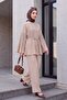 Piliseli High Collar Buttoned Crepe Suit -Beige - 4