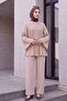 Piliseli High Collar Buttoned Crepe Suit -Beige - 3