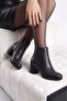 Women's Liva Black Skin Flat Heeled Short Boots - 2