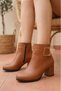 Women's Athens Tan Skin Buckle Detailed Heeled Short Boots - 4