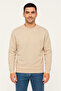 Men's Three Thread Plain Crew Neck Sweatshirt - Beige - 3