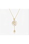 Roman Numeral Detailed Pearlescent Elevator Steel Necklace - Y Necklace