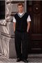Oxford Relaxed Fit Stripe Collar Braided V-Neck Men's Knitwear Sweater - Black - 4