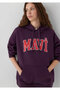 M1600361 Logo Printed Hooded Women's Sweatshirt Purple