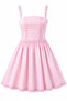 Premium Pink Floral Lace A-Line Mini Dress with Adjustable Waist Strap and Elastic Back