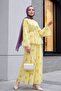 Spanish Sleeve Lined Belted Floral Patterned Skirt Chiffon Suit - Yellow - 3