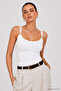 Women's White Slim Fit Blouse with Accessory Detail and Rope Straps