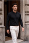 Portofino Premium Buttoned Polo Collar Slim Men's Knitwear Sweater - Black - 3