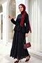 Elastic Sleeves, Belted, Scalloped Lined Linen Look Suit - Black - 5