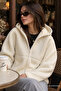Ecru Zippered Hooded Fleece Women's Jacket Mg2569