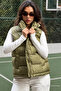 Green Mock Neck Lined Women's Puffer Vest Mg2592