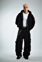 Black Boxy Crop Men's Jacket Zip Hoodie - 7