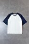 Crupt Oversize Navy Blue Raglan White Men's T-Shirt - 4