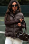 Brown Mock Neck Lined Women's Puffer Vest Mg2592