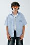 Blue Striped Cotton Oversize Men's Shirt