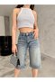 Women's High Waist Below Knee Baggy Bermuda Shorts Denim