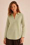 Women's Light Green V-Neck Long Sleeve Comfortable Fit Blouse Shirt -