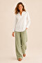 Women's White V-Neck Long Sleeve Comfortable Fit Blouse - - 3