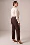Elastic Waist Mini Slit Plus Size Brown Fabric Trousers - 6