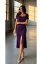 Square Neck Slit Midi Length Dress 582194 Purple - 3