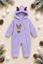 Sweet Deer Embroidered Welsoft Plush Hooded Zippered Winter Unisex Baby Romper - 6