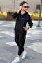 Girl's Hooded Stripe Printed Diver Fabric Tracksuit Set with Sleeve Pockets Esf7031 - 3