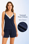 Milan Fabric Mini Polka Dot Patterned Summer Pajama Set with Lace Collar and Soft Texture Navy Blue - 4
