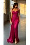 Fuchia Heart Neckline Off-The-Shoulder Straps Glop Slit Fish Long Maxi Length Satin Fabric Evening Dress 582234 - 4