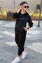 Girl's Hooded Stripe Printed Diver Fabric Tracksuit Set with Sleeve Pockets Esf7031 - 7