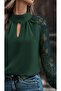 Women’s Long Sleeve Blouse with Chest Cutout Detail, Turtleneck, Mesh Sleeves, Sandy Fabric - 3