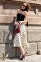 Polka Dot Maxi Length Satin Skirt with Elastic Waist