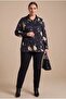 Abstract Patterned Women's Plus Size Long Sleeve Shirt Black - 3