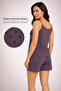 Milan Fabric Black Polka Dot Patterned Summer Pajama Set with Lace Collar and Soft Texture Purple - 2