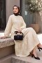 Dress with Partial Button Detail -Beige - 3