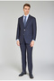 Navy Blue Wool Buttoned 6 Drop Mono Collar Double Slit Suit
