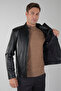 Black Regular Fit Leather Genuine Jacket Coat - 4