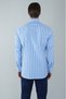 Long Sleeve Pasha Collar Pocketless Blue Cotton Men's Shirt - 2