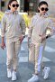 Girl's Scuba Potential Thick Striped Hooded Diving Fabric Tracksuit Set Esf7025 - 7