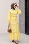 Ruffled Skirt Dress with Lace Ribbon Detail - Yellow - 4