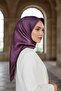 57% Silk 43% Viscose Twill Scarf 90X90 Lilac Baroque Patterned Hand Stitched Women's Scarf - 2