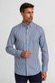 Navy Blue Modern Fit Cotton Hidden Button Collar Sports Shirt - 5