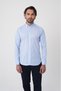 Blue Regular Fit Cotton Pocketless Long Pasha Collar Shirt