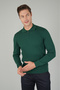 Green Regular Fit Wool Zippered Polo Collar Jacquard Knitwear - 4