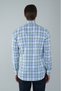 Long Sleeve Pasha Collar Pocketless Blue Cotton Men's Shirt - 2