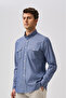 Navy Blue Regular Fit Cotton Pocket Long Sleeve Couple Shirt - 4