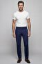 Navy Blue Cotton Open Pleatless Sports Trousers with Pockets